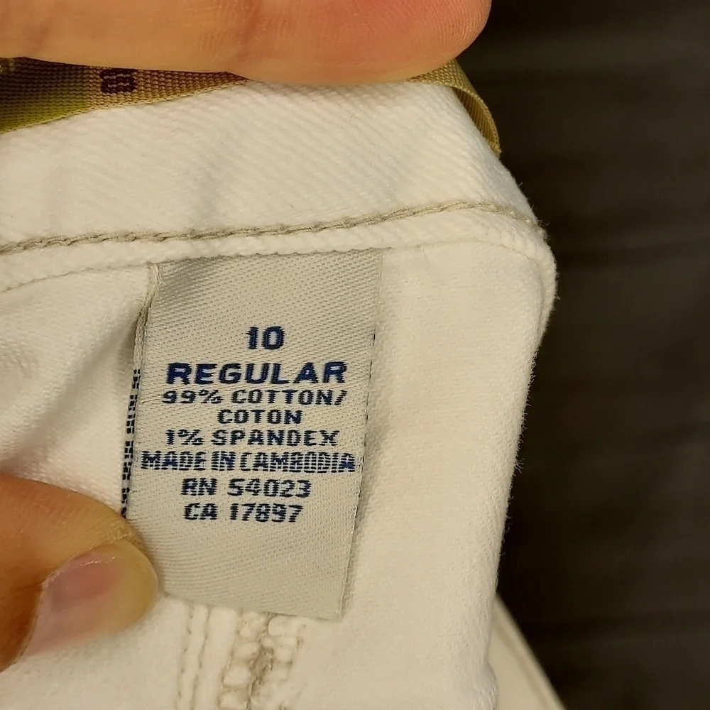Old Navy jeans bootcut low mid rise stretch white cream ivory tan stitch 10